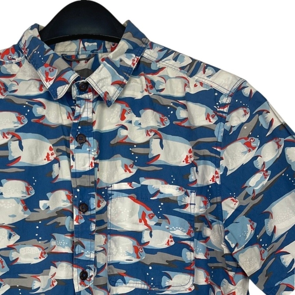 Royal Robbins Mens L Throwback Fish Fishing Short Sleeve Button Down Shirt 71543